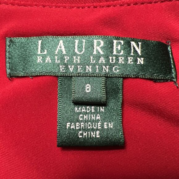 Lauren Ralph Lauren One Shoulder Draped Evening Gown Red Slinky Knit Size 8 - Picture 5 of 12